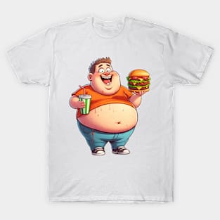 a fat young man eating a burger T-Shirt